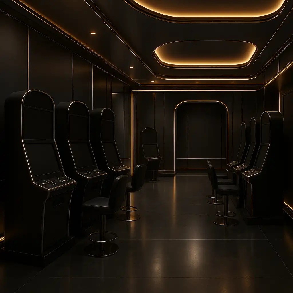 Black and chrome EchoSlots Casino lobby illustration